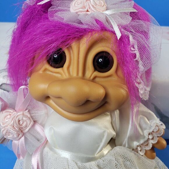 Ugly Cute Vintage  Russ Berrie Pink Hair Troll Bride Doll 8" with Garter Belt - Picture 1 of 11
